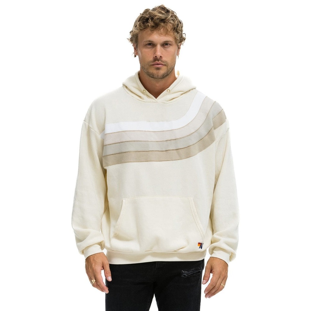 Aviator Nation Wave Stripe 4 Pullover Hoodie Relaxed Vintage White Size Large